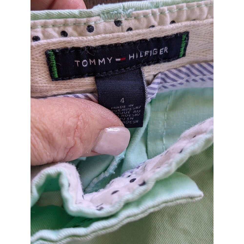Tommy Hilfiger Womens Mint Green Cotton Shorts Size 4 Y2K Preppy Flag Mid Rise - Picture 7 of 7